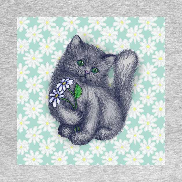 Cute Kitten with Daisies by micklyn